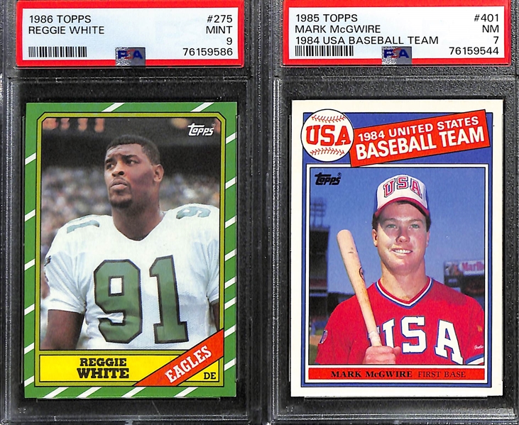 Lot of (4) PSA Graded Sports Cards inc. 1986 Topps Reggie White Rookie (PSA 9), 1985 Topps Mark McGwire Rookie (PSA 7), 1982 Anchorage Glacier Pilots Mark McGwire Rookie (PSA 7), +