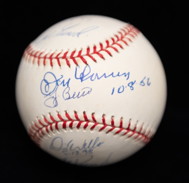 Perfect Game Signed Baseball by 3 Pitcher/Catcher Duos w. HOFer Yogi Berra and Don Larsen #/2000 - JSA Auction Letter 