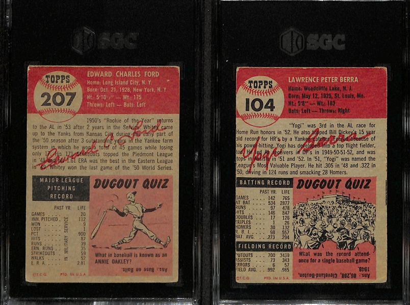 1953 Topps Lot - Whitey Ford (SGC 3.5) & Yogi Berra (SGC 2)