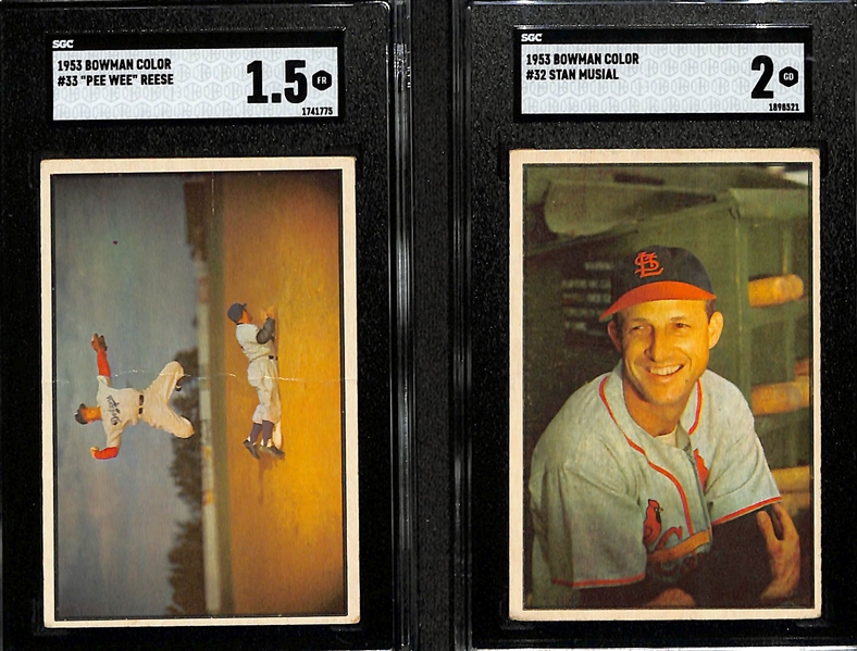 1953 Bowman Color Lot - Pee Wee Reese In-Action (SGC 1.5) & Stan Musial (SGC 2)