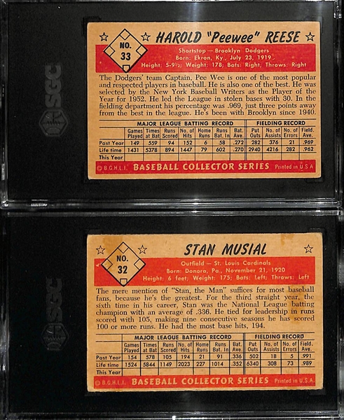 1953 Bowman Color Lot - Pee Wee Reese In-Action (SGC 1.5) & Stan Musial (SGC 2)