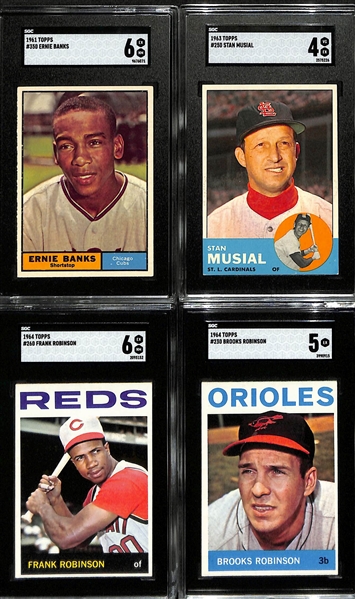 (4) Graded Topps Cards - 1961 Ernie Banks (SGC 6), 1963 Stan Musial (SGC 4), 1964 Frank Robinson (SGC 6), 1964 Brooks Robinson (SGC 5)