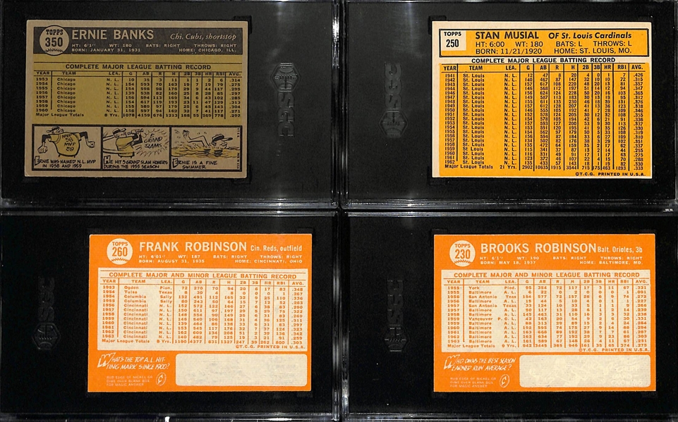 (4) Graded Topps Cards - 1961 Ernie Banks (SGC 6), 1963 Stan Musial (SGC 4), 1964 Frank Robinson (SGC 6), 1964 Brooks Robinson (SGC 5)