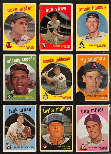 Lot of (200+) 1958-1959 Topps Baseball Cards w. 1959 Brooks Robinson (3rd Year)