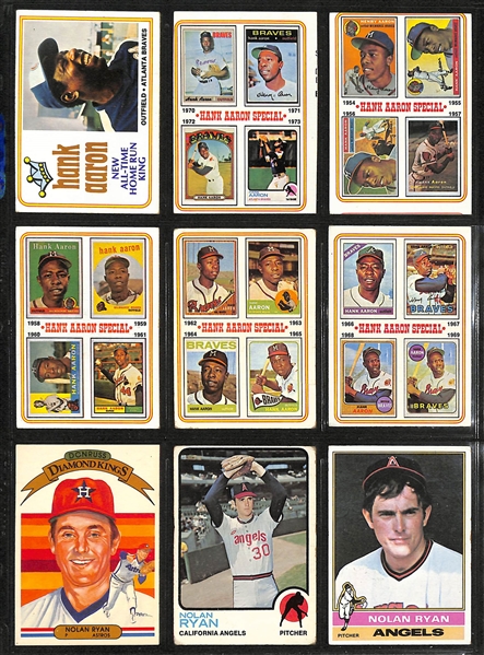 Lot of (80+) 1959-2021 Baseball Cards (Multiple Manufacturers) w. 1974 Topps Hank Aaron