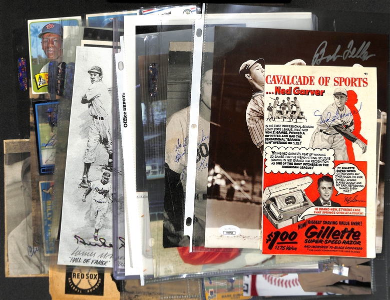 Lot of (42) Baseball Autographed Cards/Photos/Clippings w. Bob Feller & Ellis Kinder Photos (JSA COA) - JSA Auction Letter