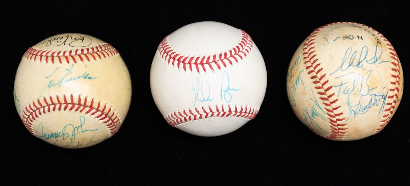 Lot of (3) Autographed Baseballs w. Nolan Ryan Single Signed Ball - JSA Auction Letter