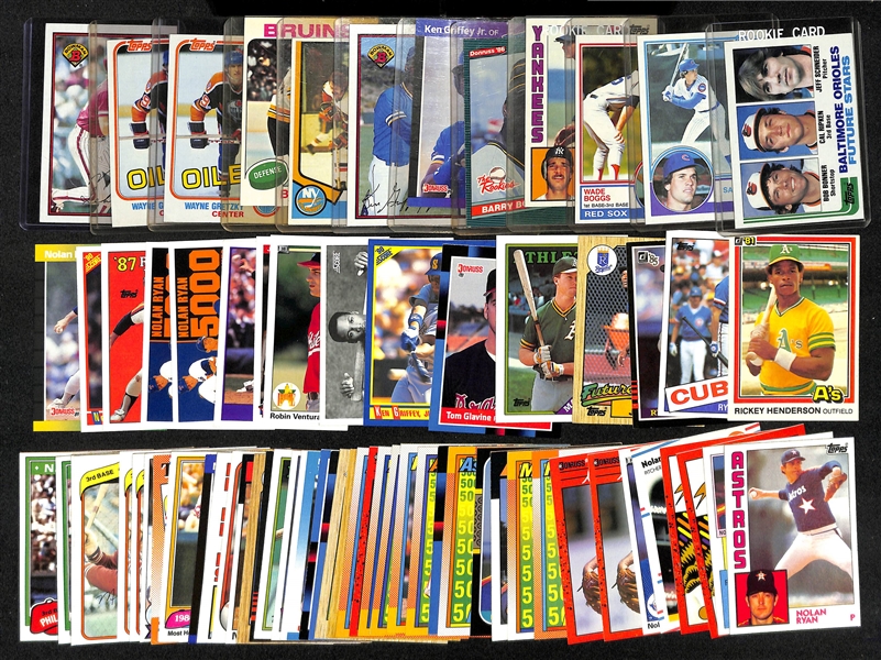 Lot of (70) 1982-1990 Baseball Cards & (4) 1974-1981 Hockey Cards w. 1982 Topps Cal Ripken Rookie Card