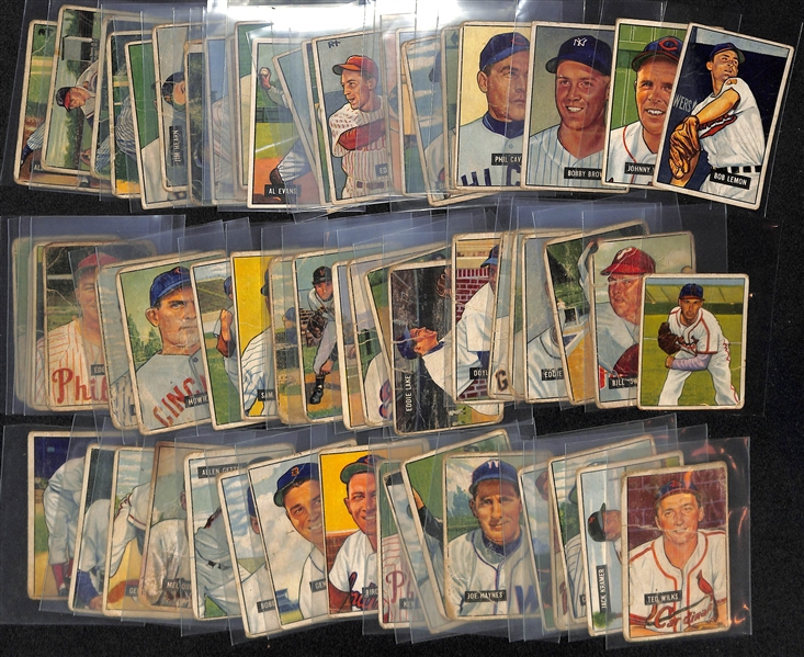 Lot of (59) Different 1951 Bowman Baseball Cards w. Bob Lemon