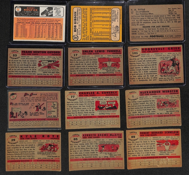 Lot of (12) 1954-1968 Primarily Topps Football Cards w. 1966 Topps Sandy Koufax & 1968 Topps Bob Gibson