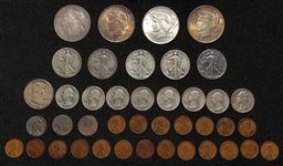 Lot of (41) Vintage Coinage from 1867-1957 w. 1921 Morgan Silver Dollar & (3) Peace Silver Dollars