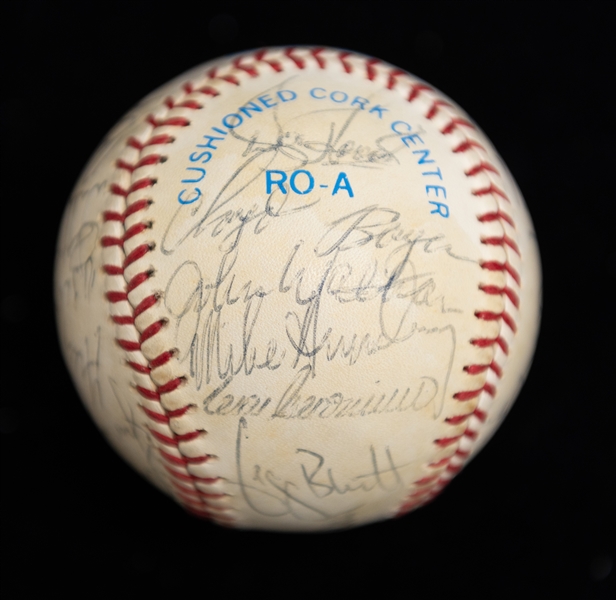 1983 Kansas City Royals Team Signed Baseball - 23 Signatures w. George Brett & Gaylord Perry - JSA Auction Letter