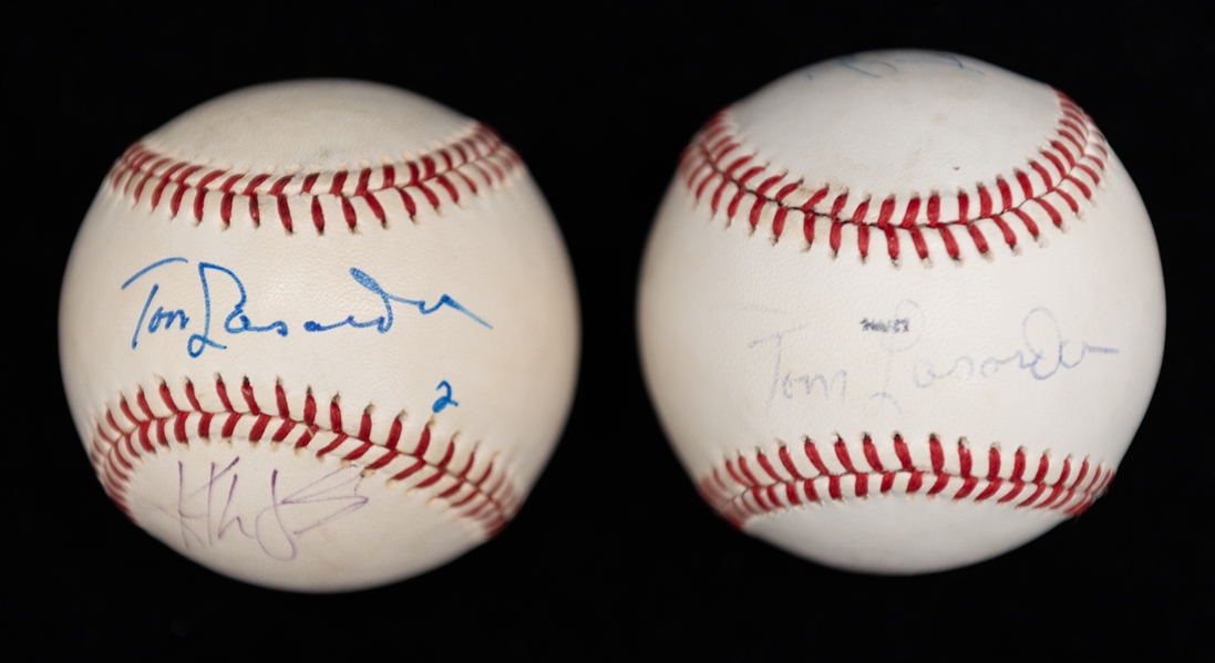 Lot of (2) Autographed Baseballs w. HOFers Tom Lasorda & Tony LaRussa - JSA Auction Letter