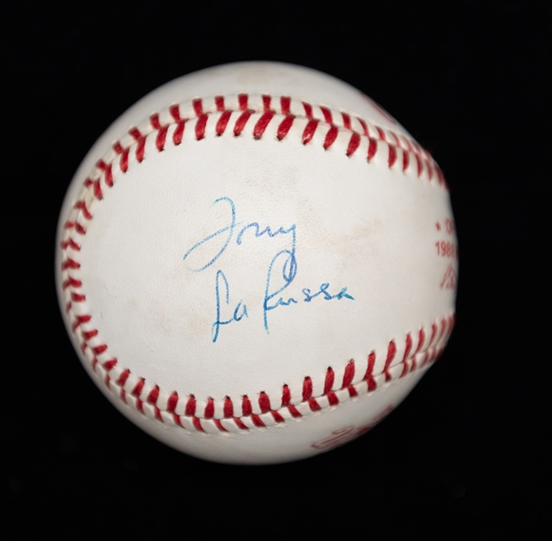 Lot of (2) Autographed Baseballs w. HOFers Tom Lasorda & Tony LaRussa - JSA Auction Letter