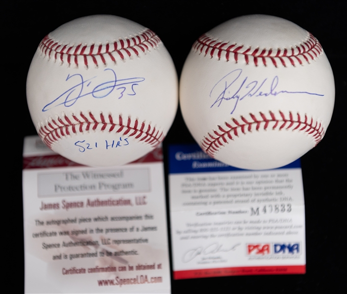 Lot of (2) Autographed Baseballs w. HOFers Frank Thomas (JSA COA) & Rickey Henderson (PSA/DNA)