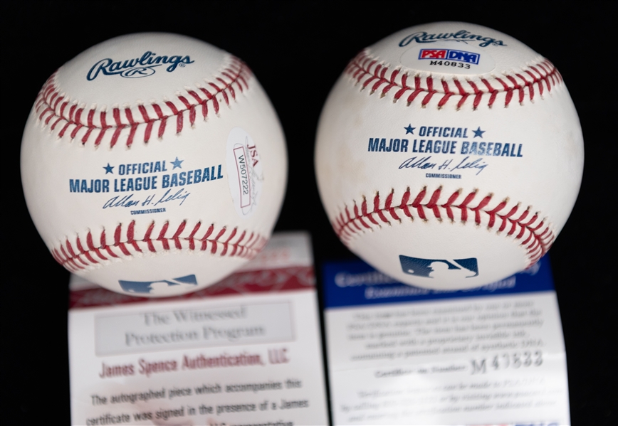 Lot of (2) Autographed Baseballs w. HOFers Frank Thomas (JSA COA) & Rickey Henderson (PSA/DNA)