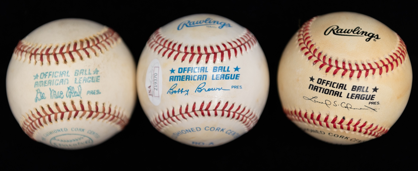 Lot of (3) Single Signed Hall of Fame Baseballs w. Rizzuto, Reese, & Dickey - JSA Auction Letter