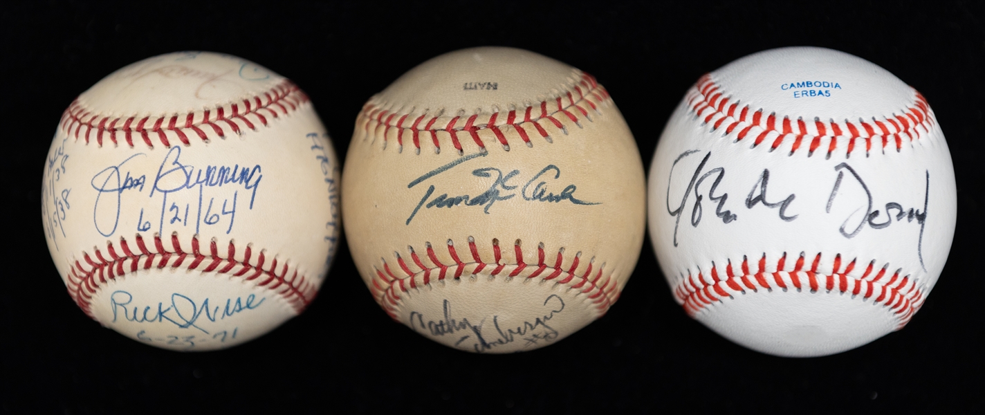 Lot of (3) Single & Multi-Signed Baseballs w. John Dowd, Tug McGraw, & Jim Bunning - JSA Auction Letter