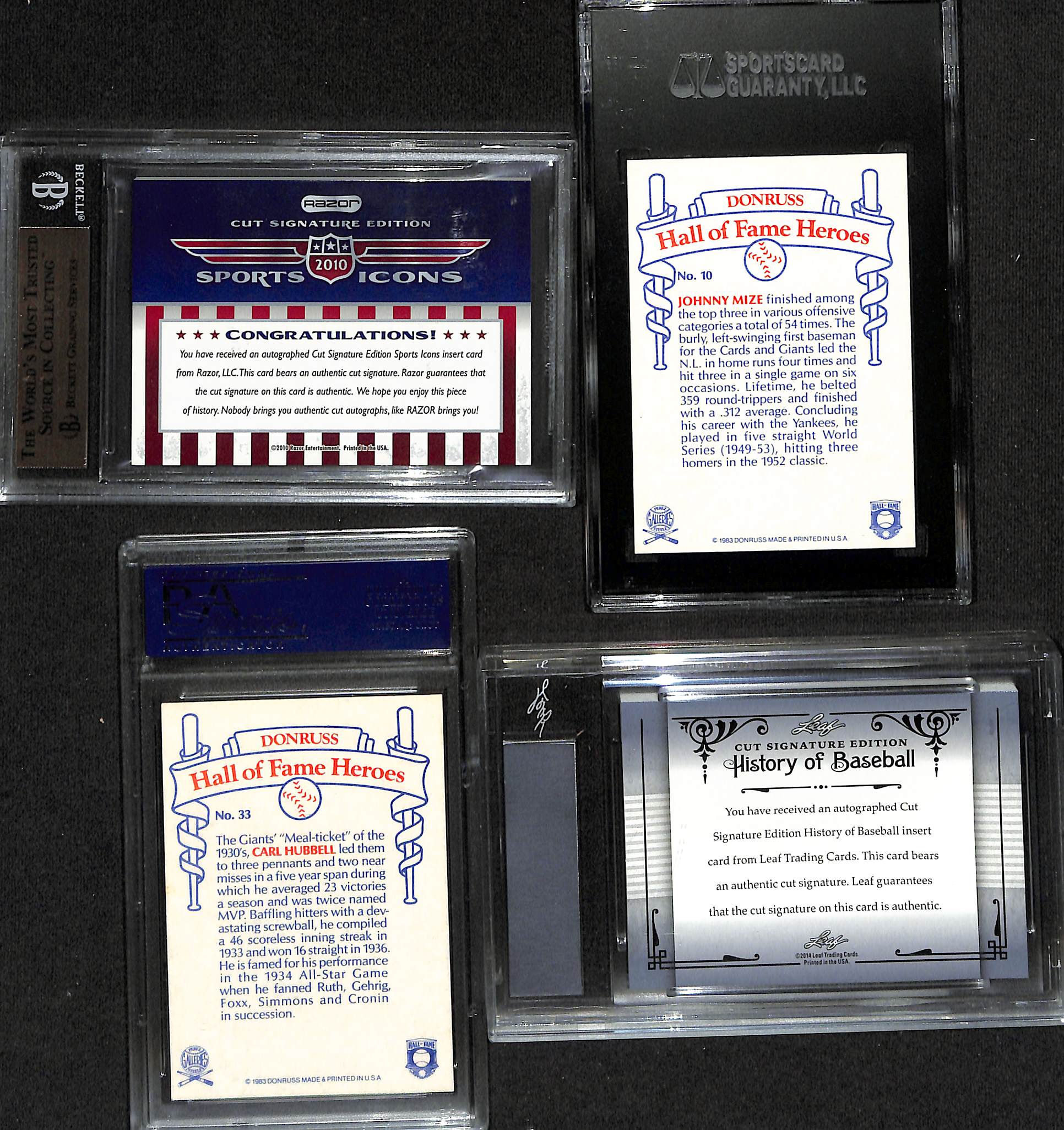 Lot Detail Lot Of 4 Slabbed Hof Signed Baseball Cards W Gomez Mize Hubbell Terry Bgs