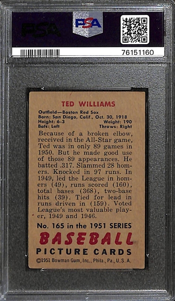 1951 Bowman Ted Williams #165 Graded PSA 2