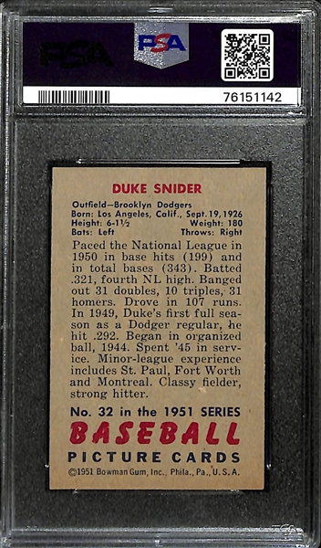 1951 Bowman Duke Snider #132 Graded PSA 7