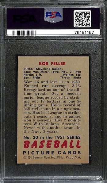 1951 Bowman Bob Feller #30 Graded PSA 6