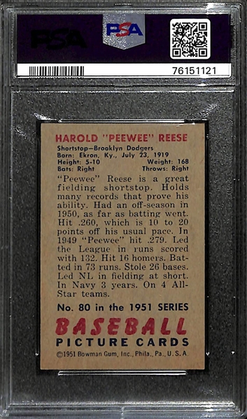1951 Bowman Pee Wee Reese #80 Graded PSA 6