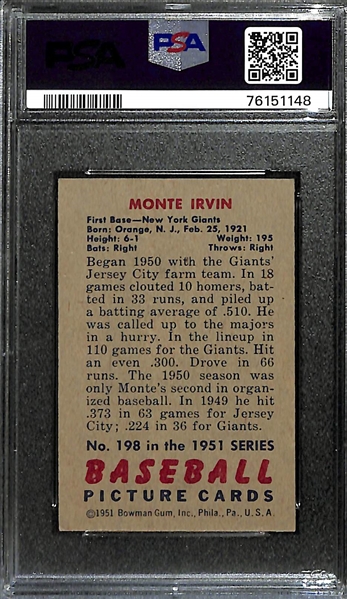 1951 Bowman Monte Irvin Rookie Card #198 Graded PSA 4