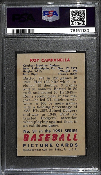 1951 Bowman Roy Campanella #31 Graded PSA 5