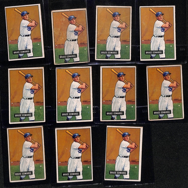 (57) 1951 Bowman Brooklyn Dodgers Cards w. (11) Edwards, (8) Miksis, (14) Roe, (7) Abrams, (8) Barney), (9) Hermanski