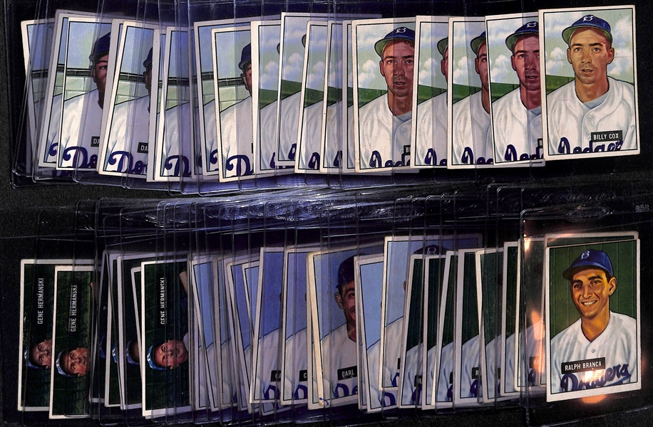 (56) 1951 Bowman Brooklyn Dodgers Cards w. (10) Cox, (14) Bankhead, (8) Hermanski, (9) Branca, (15) Furillo