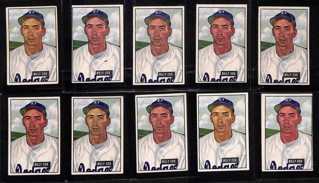 (56) 1951 Bowman Brooklyn Dodgers Cards w. (10) Cox, (14) Bankhead, (8) Hermanski, (9) Branca, (15) Furillo