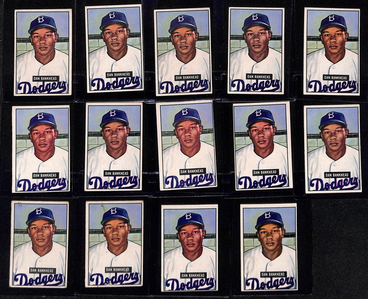 (56) 1951 Bowman Brooklyn Dodgers Cards w. (10) Cox, (14) Bankhead, (8) Hermanski, (9) Branca, (15) Furillo