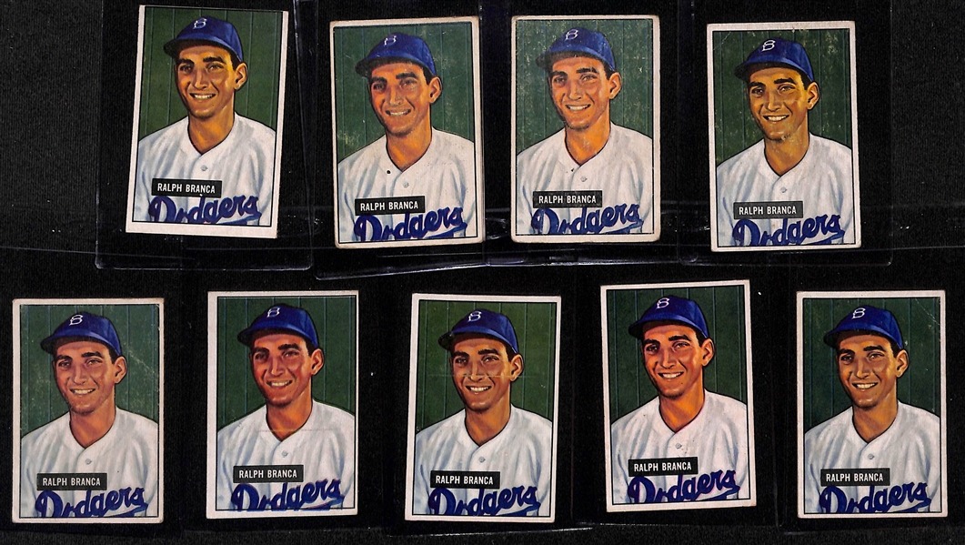 (56) 1951 Bowman Brooklyn Dodgers Cards w. (10) Cox, (14) Bankhead, (8) Hermanski, (9) Branca, (15) Furillo