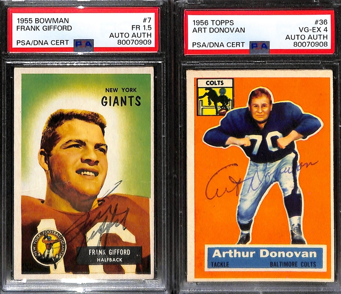 (3) Signed Football Cards - 1954 Bowman Ernie Stautner PSA 4, 1955 Bowman Frank Gifford PSA 1.5, 1955 Topps Art Donovan PSA 4 (All Autographs Graded Authentic)