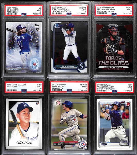 Lot of (14) PSA Graded 9 Ultra Modern Baseball Cards w/ Mostly Rookies inc. 2022 Topps Update Julio Rodriguez Rookie, 2019 Museum Collection Kyle Tucker Sapphire Rookie (#/150), +