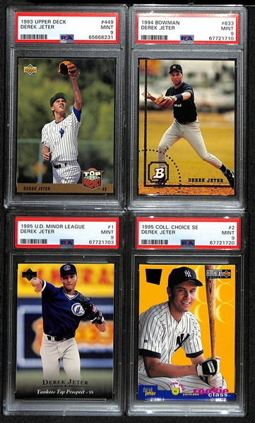 Lot of (13) PSA Graded 9 Baseball Cards w/ Mostly Rookies inc. (4) Derek Jeter Rookies, 1983 Fleer Tony Gwynn, + 