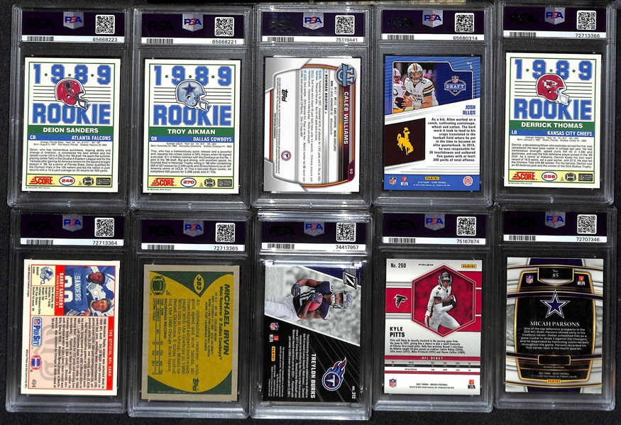 Lot of (19) PSA Graded 9 Football Rookie Cards inc. 1989 Score Deion Sanders, 1989 Score Troy Aikman, 2022 Bowman Chrome University Caleb Williams, +