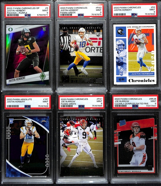 Lot of (12) PSA Graded 9 Football Rookie Cards inc. (4) Justin Herbert, (5) Joe Burrow, (3) Ja'Marr Chase