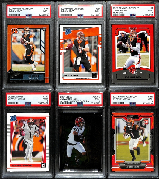 Lot of (12) PSA Graded 9 Football Rookie Cards inc. (4) Justin Herbert, (5) Joe Burrow, (3) Ja'Marr Chase