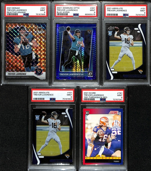 Lot of (11) PSA Graded Football Rookie Cards inc. (5) Trevor Lawrence, Jalen Hurts, (4) Kenny Pickett, (1) Justin Jefferson - All PSA 9