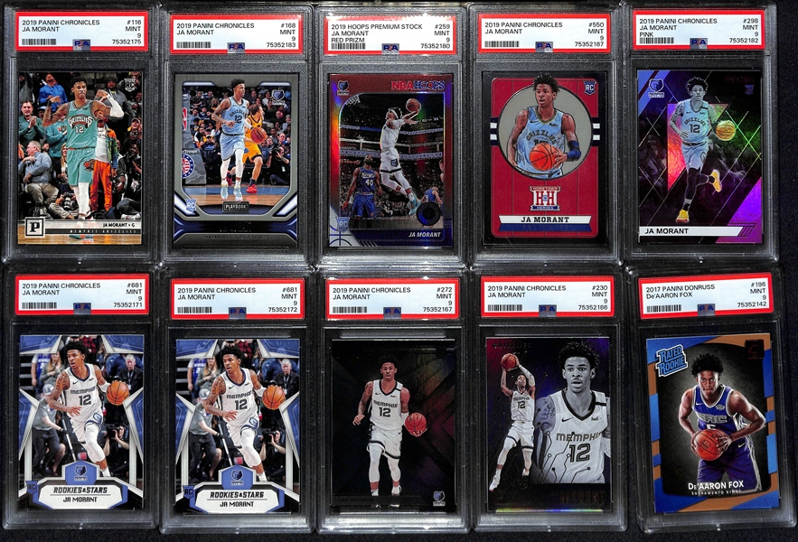 Lot of (20) PSA Graded Basketball Rookie Cards inc. (9) Ja Morant, (1) De'Aaron Fox, (3) Tyler Herro, (7) Zion Williamson - All PSA 9