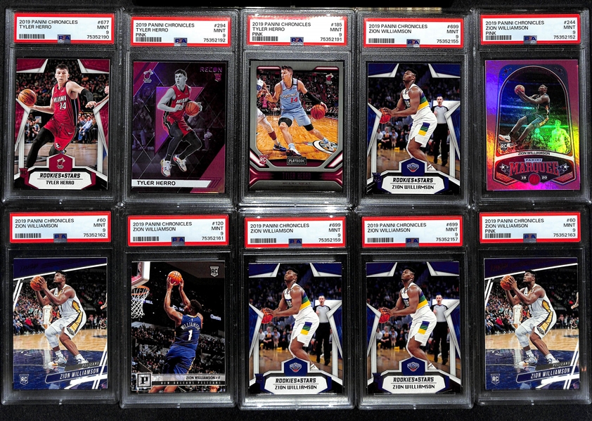 Lot of (20) PSA Graded Basketball Rookie Cards inc. (9) Ja Morant, (1) De'Aaron Fox, (3) Tyler Herro, (7) Zion Williamson - All PSA 9