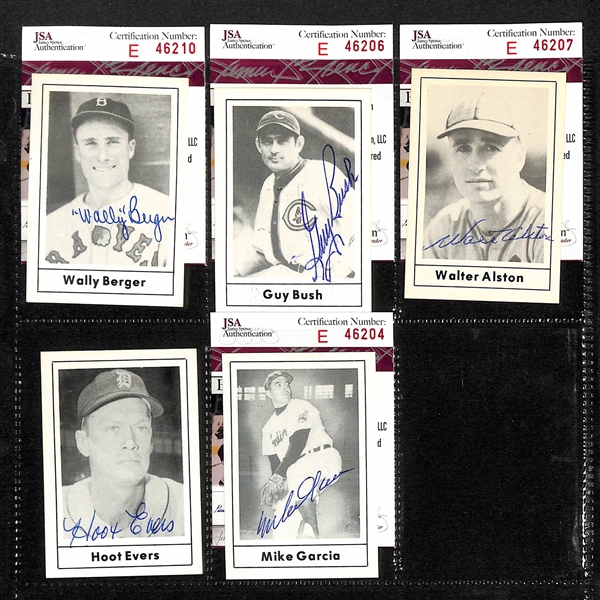 Lot of (18) Signed Baseball Old-Timer Cards w. Dickey, Lindstrom, Conlan, (2) Averill, Cronin, Coveleski, Dahlgren, + (Each w. JSA COA or Sticker) 