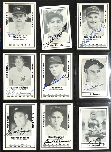 Lot of (36) Signed Baseball Old-Timer Cards w. Rizzuto, Larsen, Selkirk, Rosen, Lopez, Chapman, Pipgrass, E. Howard, and Sewell - JSA Auction Letter