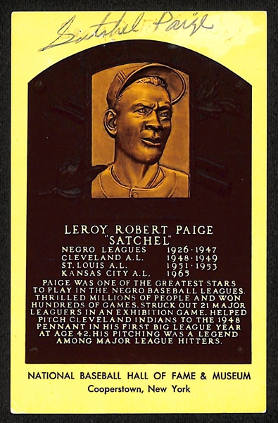 Satchel Paige Signed Yellow Hall of Fame Plaque (Full JSA Letter of Authenticity)