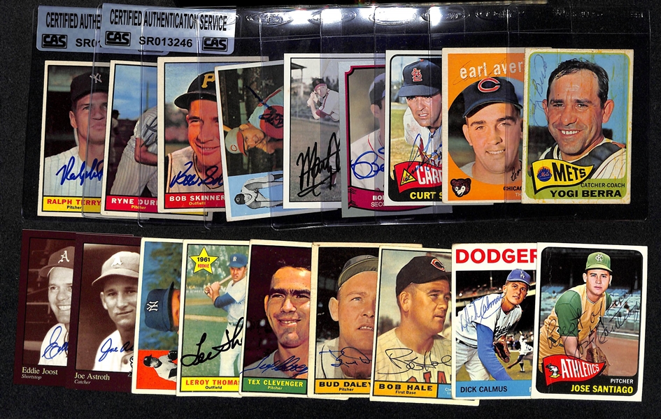 Lot of (18) Signed Baseball Cards inc. 1965 Topps Berra & 1959 Topps Averill + (JSA Auction Letter)