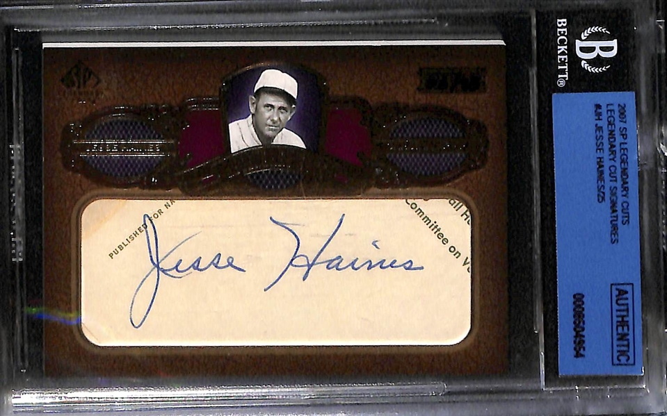 Lot of (2) Hall of Fame Baseball Autographs- 2020 Topps Dynasty Stan Coveleski Cut Signature (#/1), 2007 SP Legendary Cuts Jesse Haines Cut Signature (#/25)