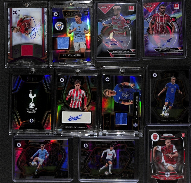 Lot of (11) Soccer Cards inc. 2022-23 Museum Collection Darwin Nunez Autograph Patch (#/99), 2022-23 Select Julian Alvarez Rookie Patch, +