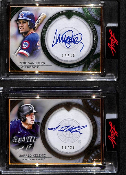 Lot of (2) 2022 Topps Transcendent Baseball Autographs- Ryne Sandberg Green (#/15) and Jarred Kelenic (#/20) 